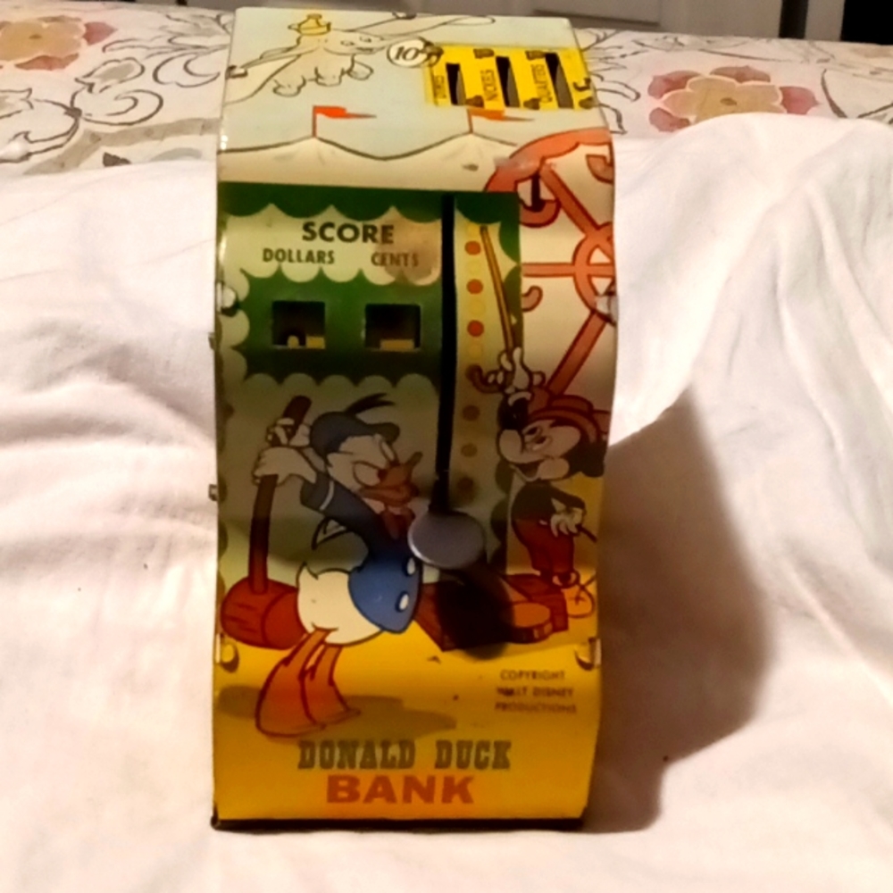 Antique Disney Donald  duck Lewis Marx  & Co coin Bank